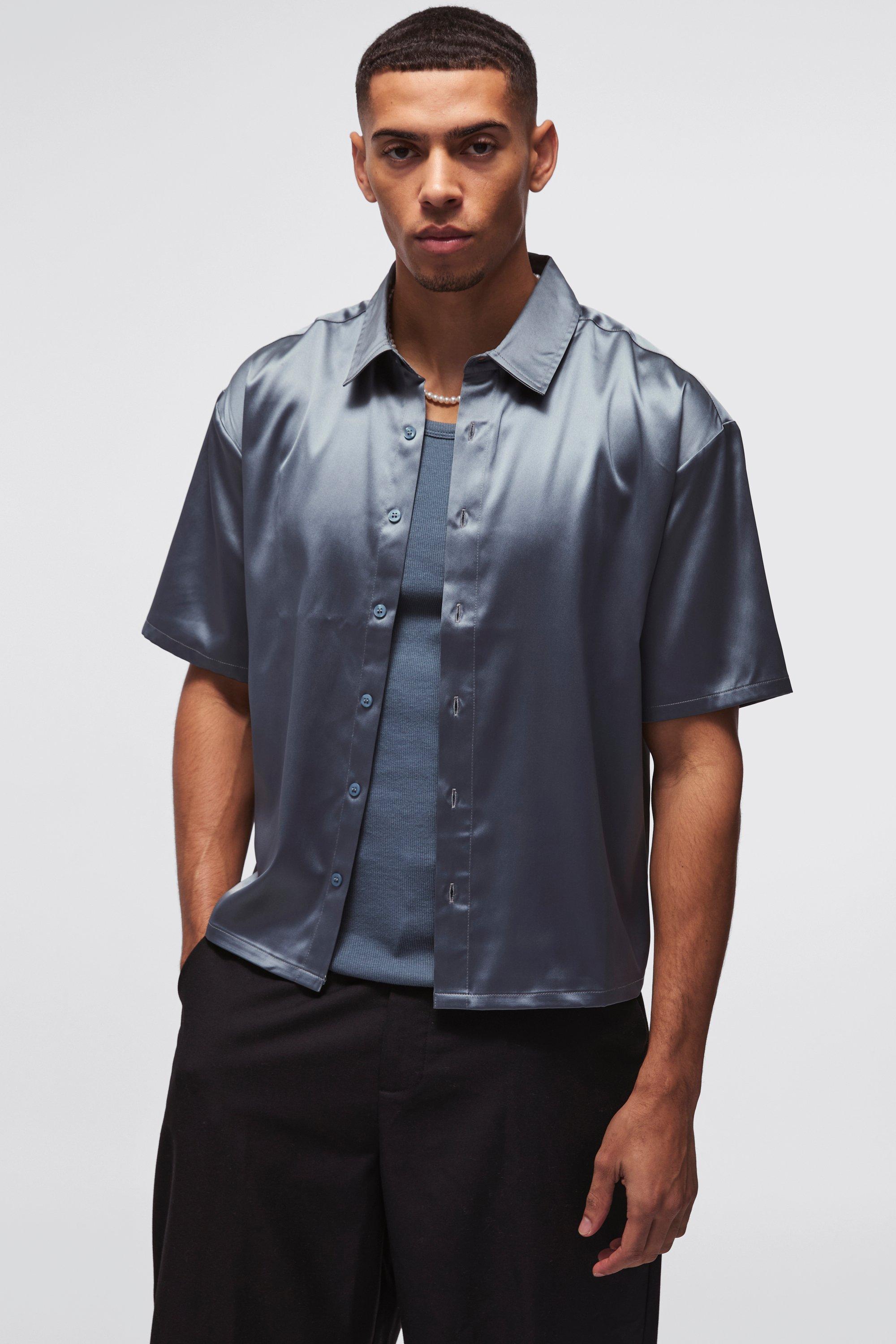 Oversized Boxy Satin Short Sleeve Shirt